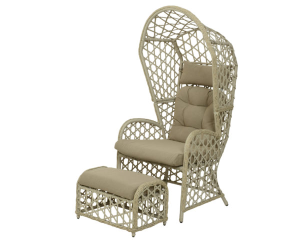 off white wicker chair and ottoman