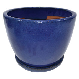 egg pot with attached saucer blue