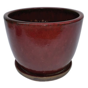 egg pot with attached saucer red