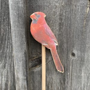 Wooden Cardinal on a stick - small