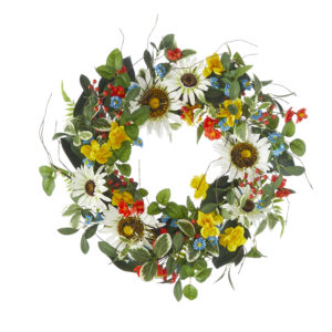 WHITE SUNFLOWER AND MIXED FLORAL WREATH