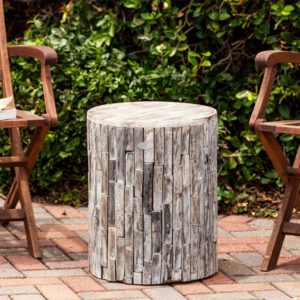 JR Home Elyse Round Recycled Wood Stool & Plant Stand